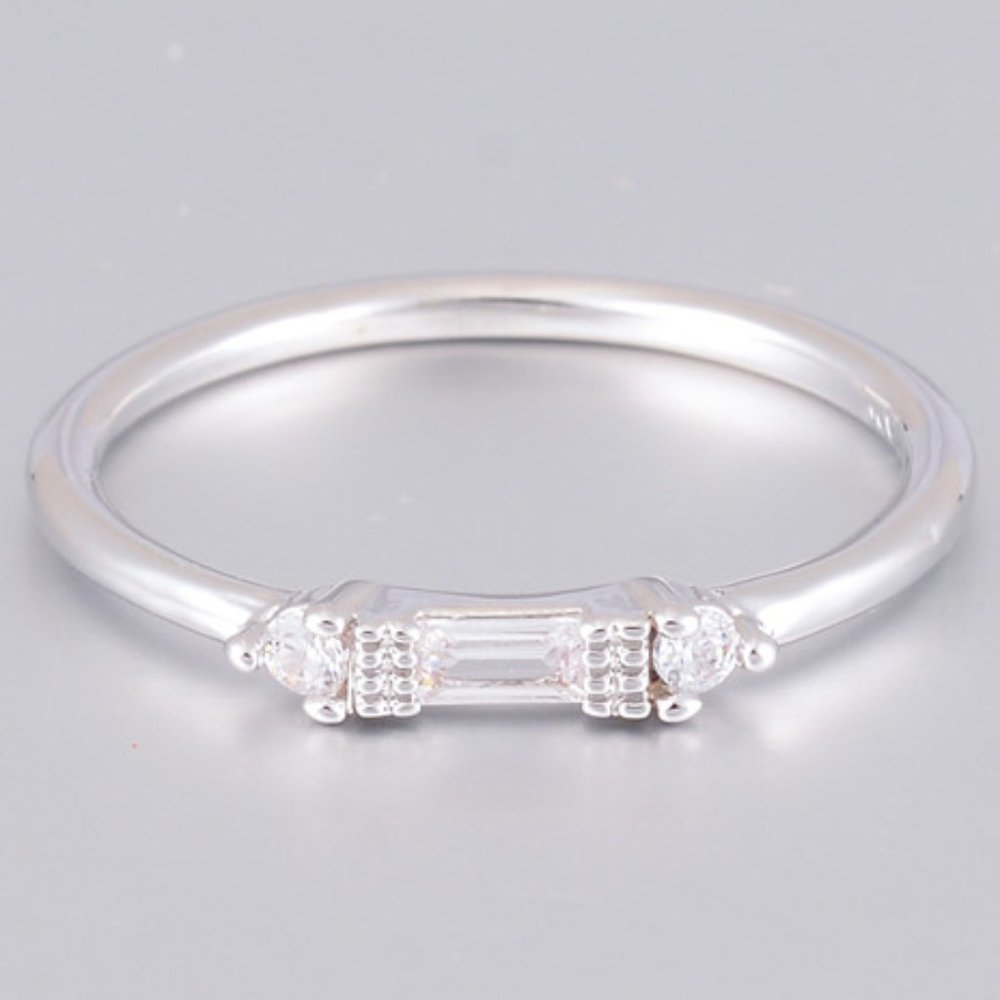 🍁 Silver White Chic Rectangle Round Gems Dainty Ring for Women, VIP179